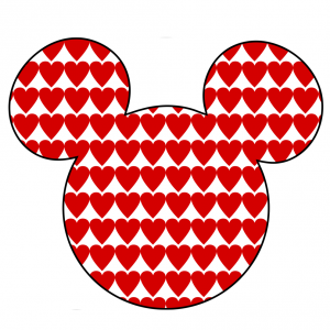Cabeza Mickey corazones rojos y fondo blanco