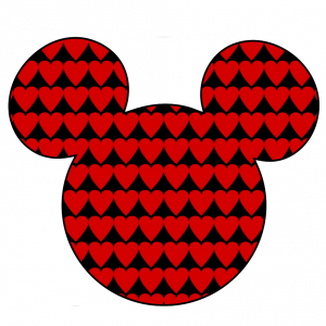 Cabeza Mickey corazones rojos y fondo negro